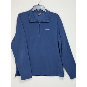 Eddie Bauer Men's Large Outdoor Blue Long Sleeve Fleece 1/4 Zip Pullover Preppy